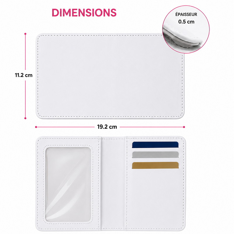 Porte-cartes avec fenêtre transparente pour sublimation – Blanc – Personnalisable