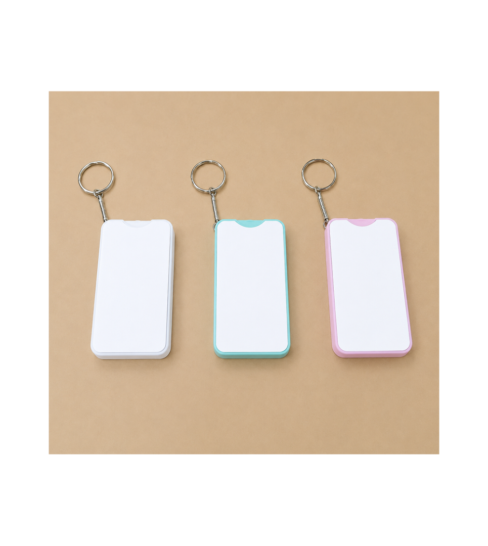 Porte-clés distributeur de parfum rechargeable pour sublimation – Blanc, Rose et Vert d'eau – Image 6