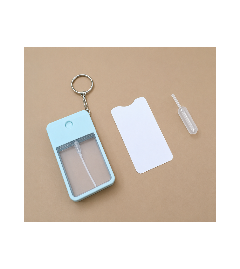 Porte-clés distributeur de parfum rechargeable pour sublimation – Blanc, Rose et Vert d'eau – Image 3