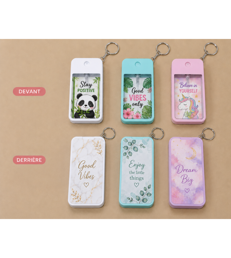 Porte-clés distributeur de parfum rechargeable pour sublimation – Blanc, Rose et Vert d'eau – Image 2