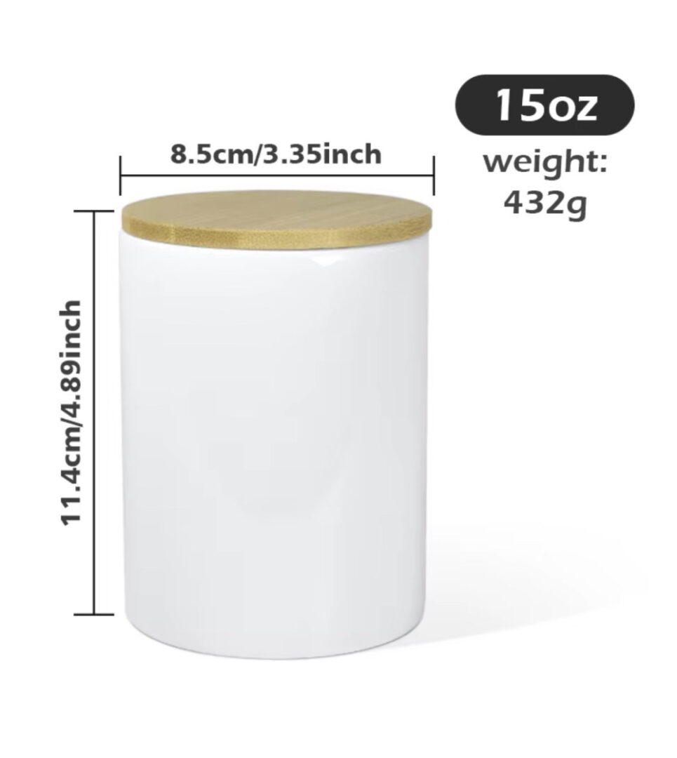 Pot à Biscuit Céramique 15 oz (450ml) avec Couvercle en Bambou – Spécial Sublimation – Image 3