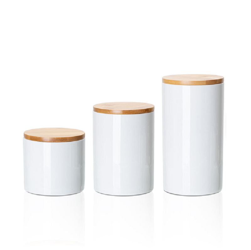 Pot en céramique pour sublimation avec couvercle en bambou – 470 ml, 750 ml ou 900 ml – Image 2