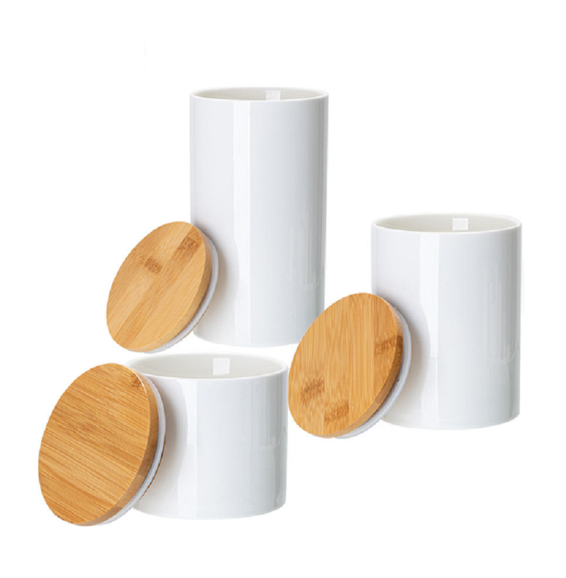 Pot en céramique pour sublimation avec couvercle en bambou – 470 ml, 750 ml ou 900 ml