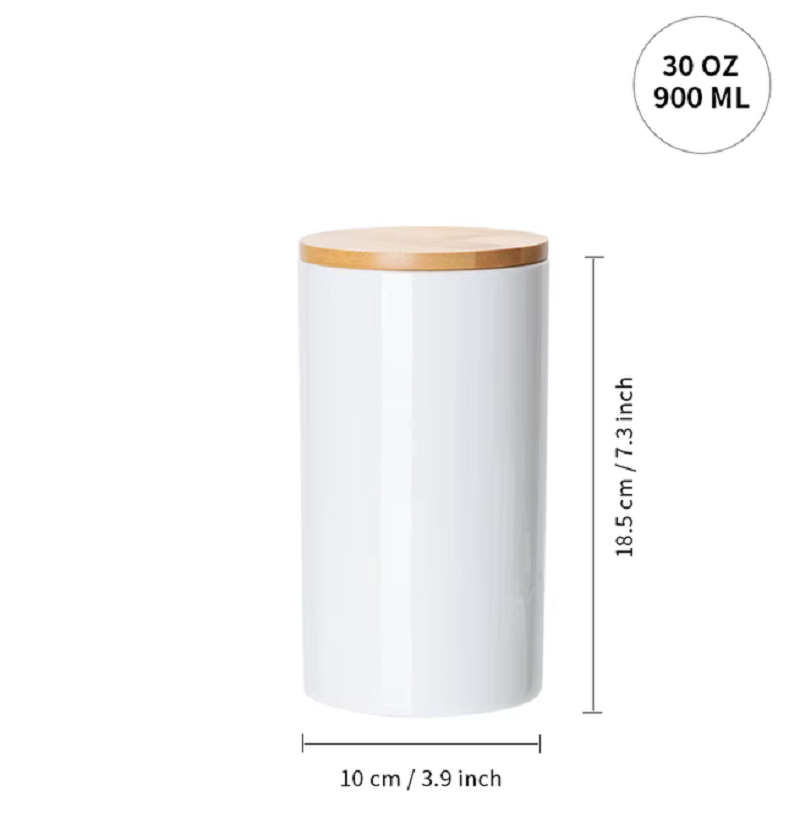 Pot en céramique pour sublimation avec couvercle en bambou – 470 ml, 750 ml ou 900 ml – Image 5