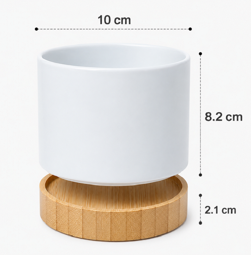 Pot pour succulentes en céramique personnalisable pour sublimation avec base en bambou – Image 2