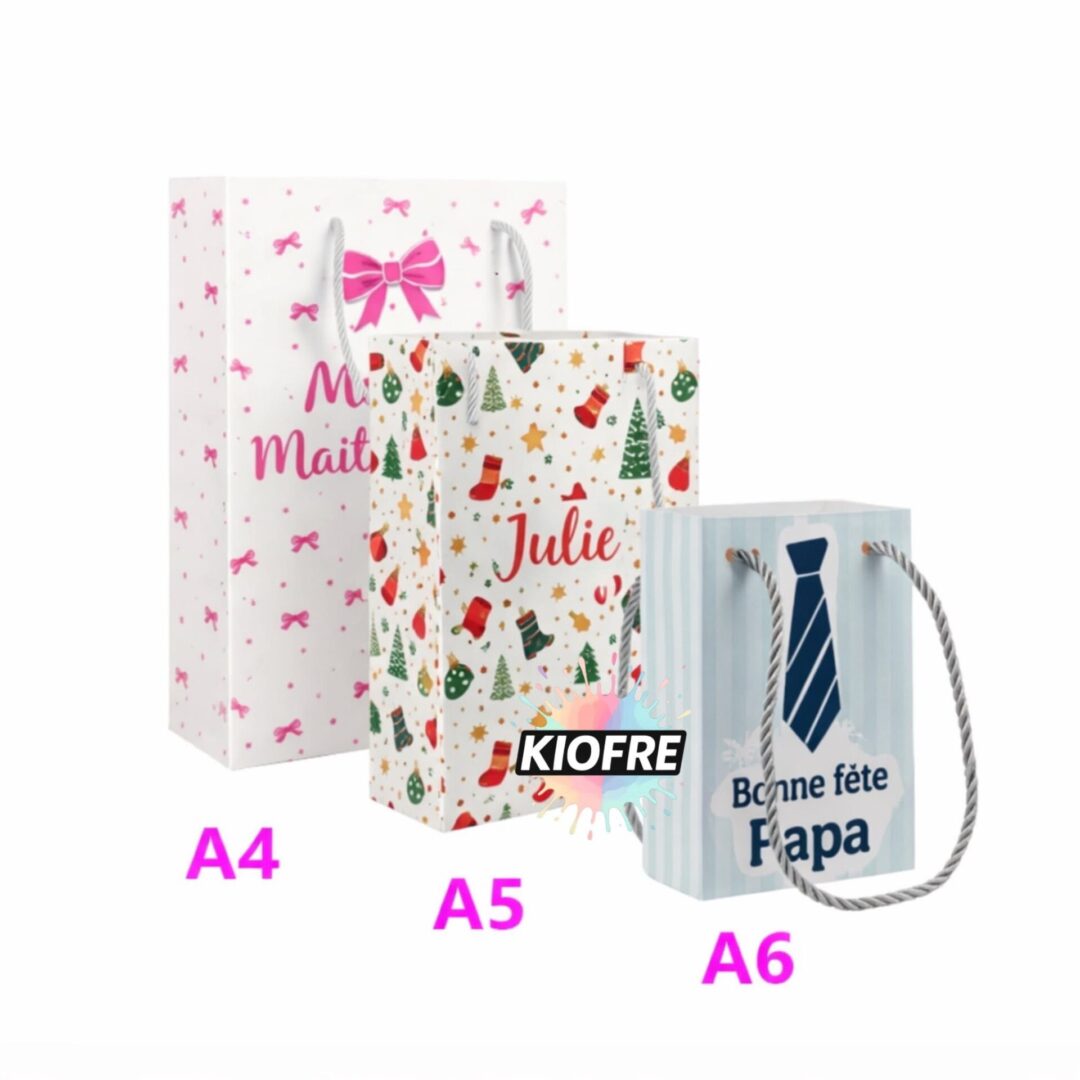 Sac cadeau papier blanc pour sublimation – A4 / A5 / A6 avec poignées corde – Image 2