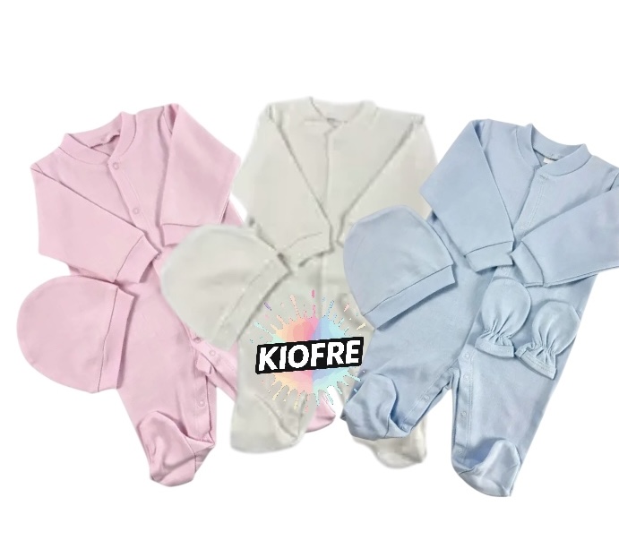 Set 3 Pièces Bébé en Coton Personnalisable – Pyjama, Bonnet & Moufles