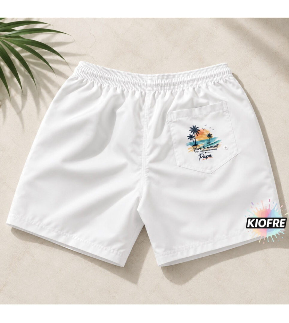 Short de bain blanc homme sublimable – 100 % polyester à personnaliser par sublimation – Image 4