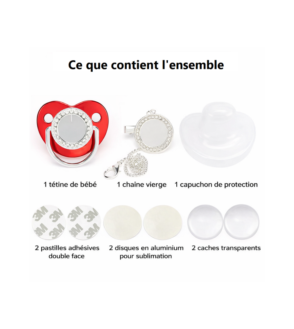 Sucette personnalisable sublimation avec attache tétine + plaques aluminium - Kit complet – Image 6