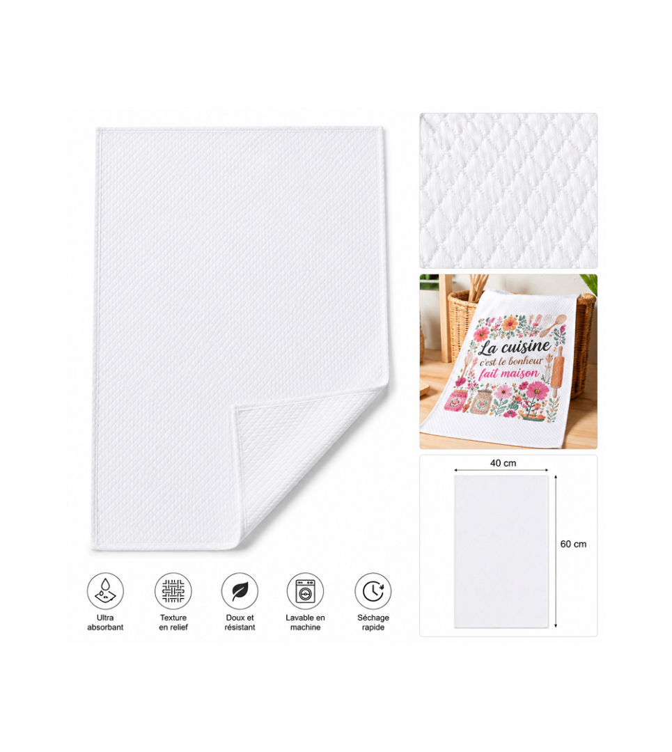 Torchon blanc 40 × 60 cm spécial sublimation – Support textile personnalisable – Image 2