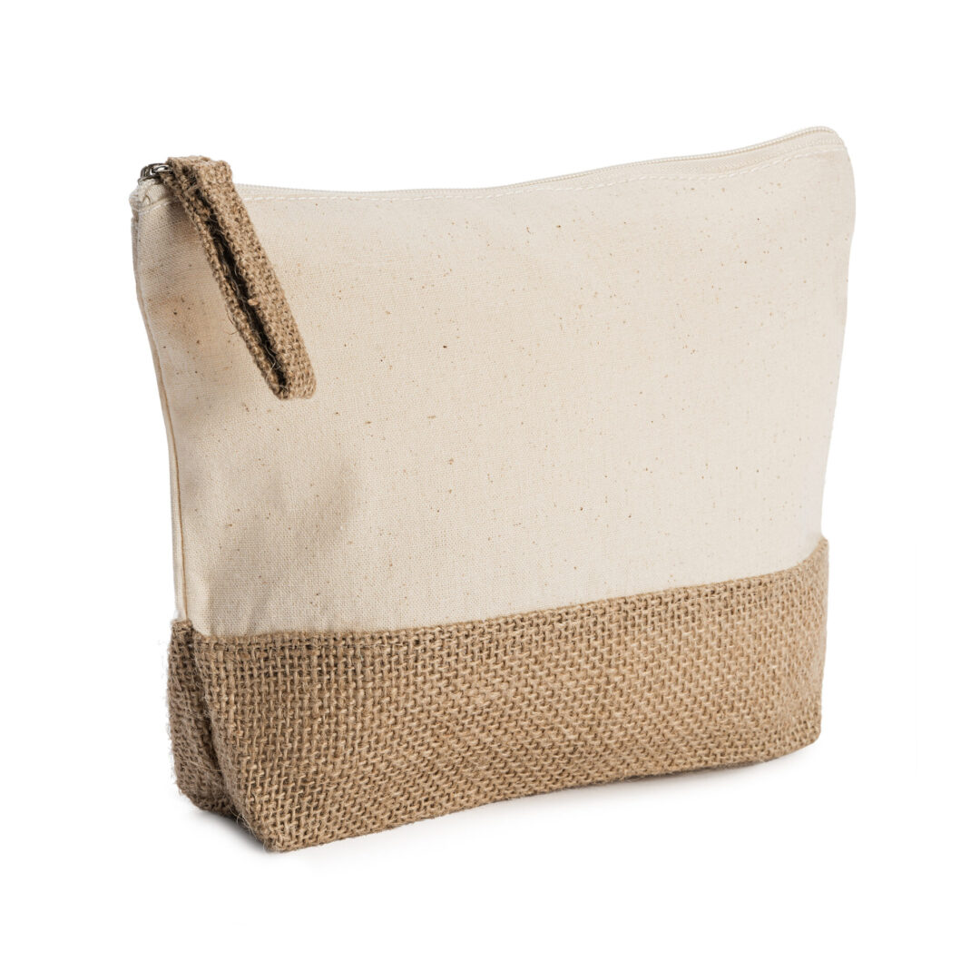 Trousse / Pochette en coton et jute beige – Personnalisable