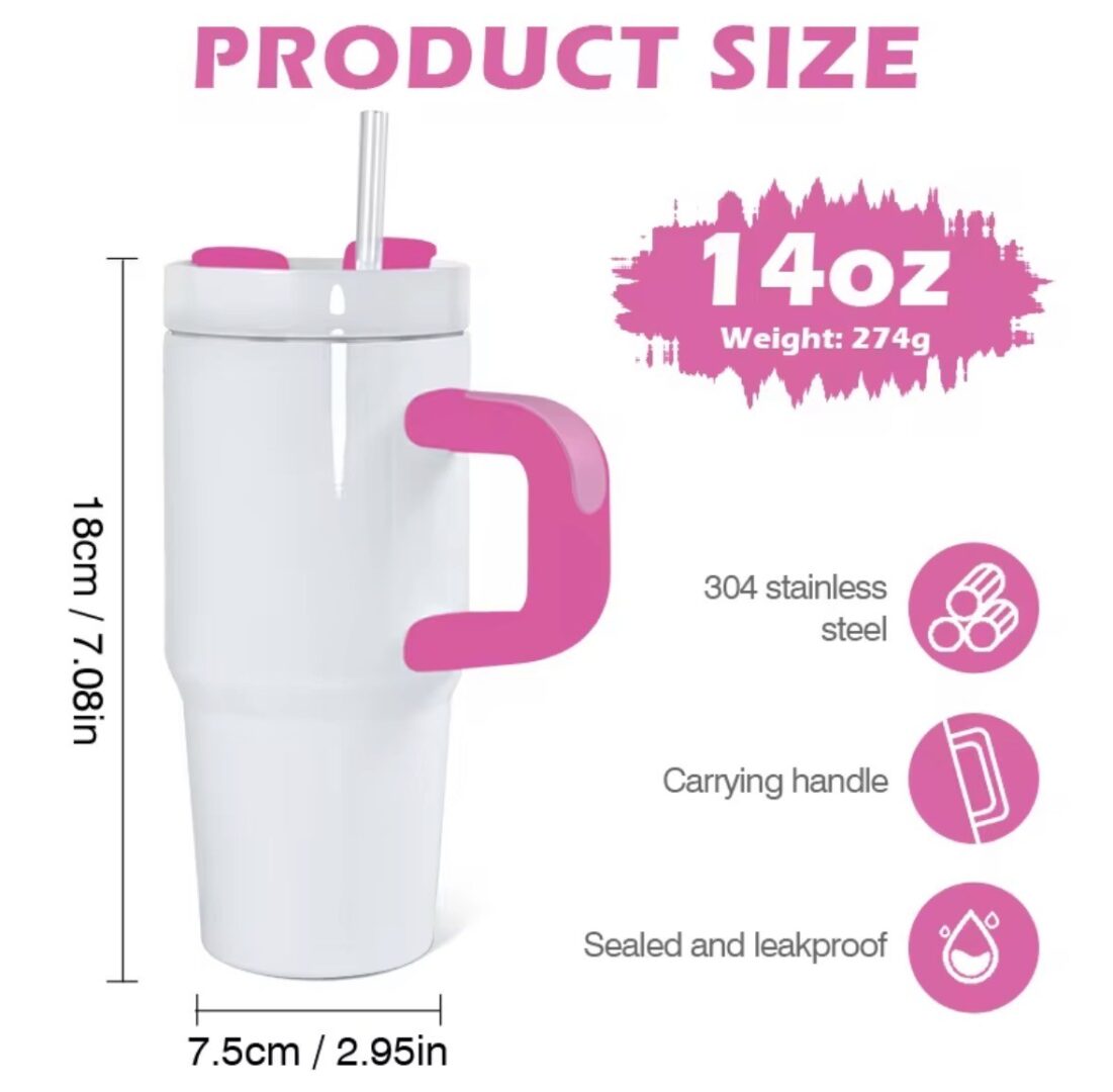Tumbler 14 oz (414 ml) sublimation en acier inoxydable avec poignée – Image 2