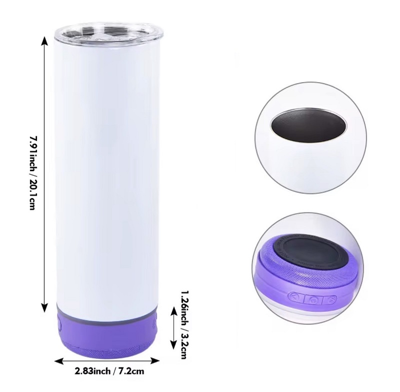 Tumbler enceinte Bluetooth 20 oz (600 ml) pour sublimation – Tasse isotherme personnalisable avec haut-parleur LED – Image 2