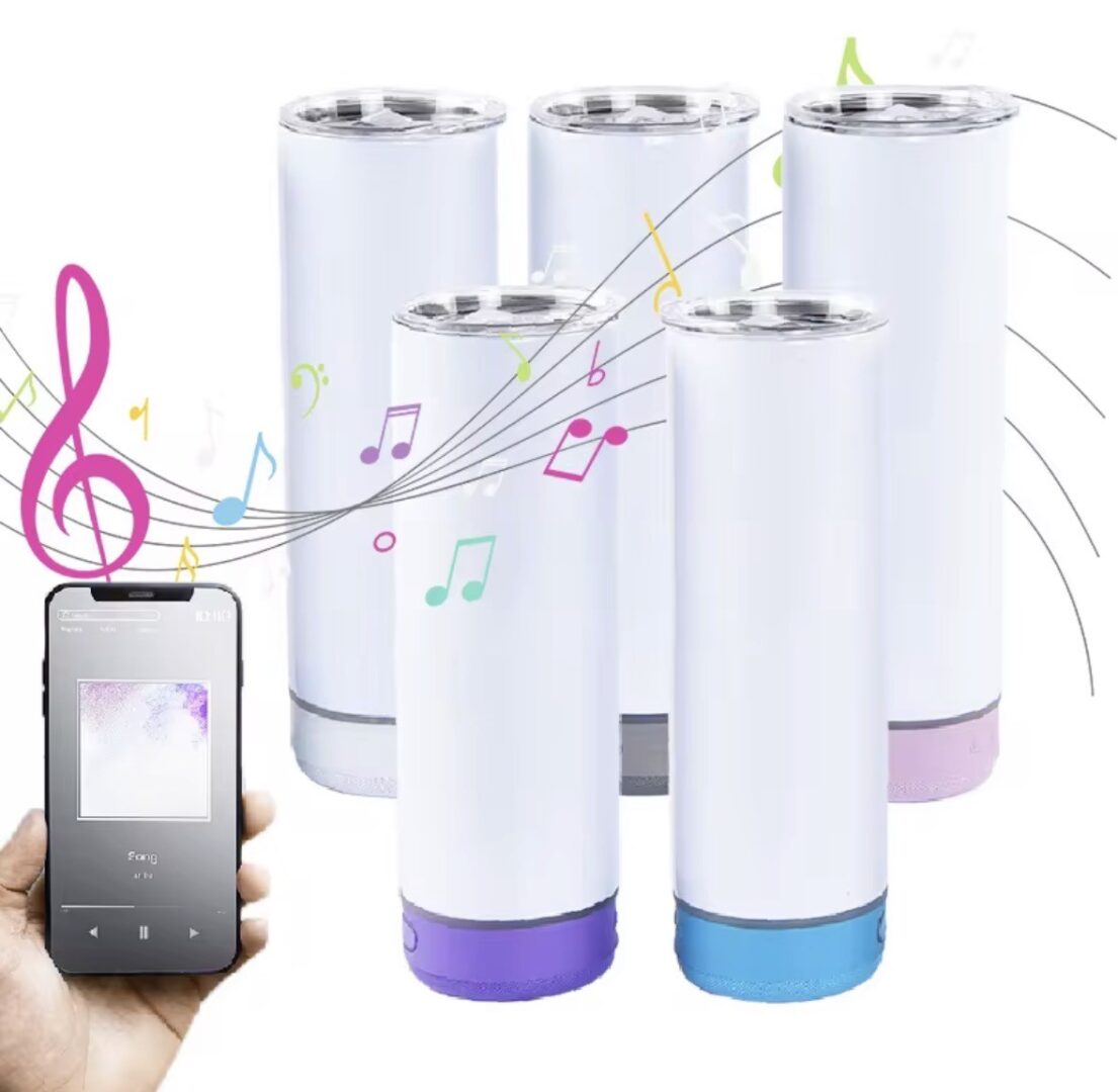 Tumbler enceinte Bluetooth 20 oz (600 ml) pour sublimation – Tasse isotherme personnalisable avec haut-parleur LED