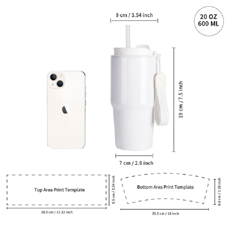 Tumbler 20 oz (600 ml) pour sublimation avec dragonne – Acier inoxydable 304 – Image 5