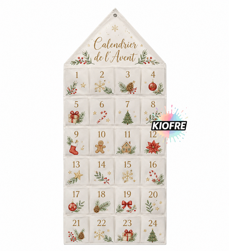 Calendrier de l'Avent à suspendre en tissu – 24 pochettes – Spécial sublimation