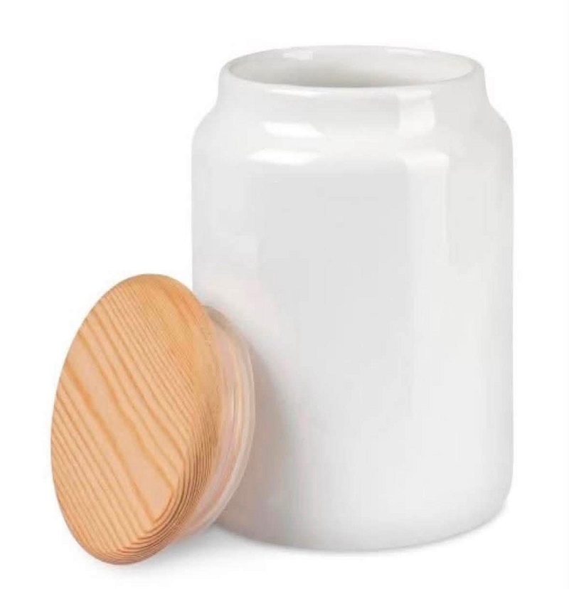 Pot à biscuits en céramique blanc à sublimer – Couvercle en bambou – Image 2